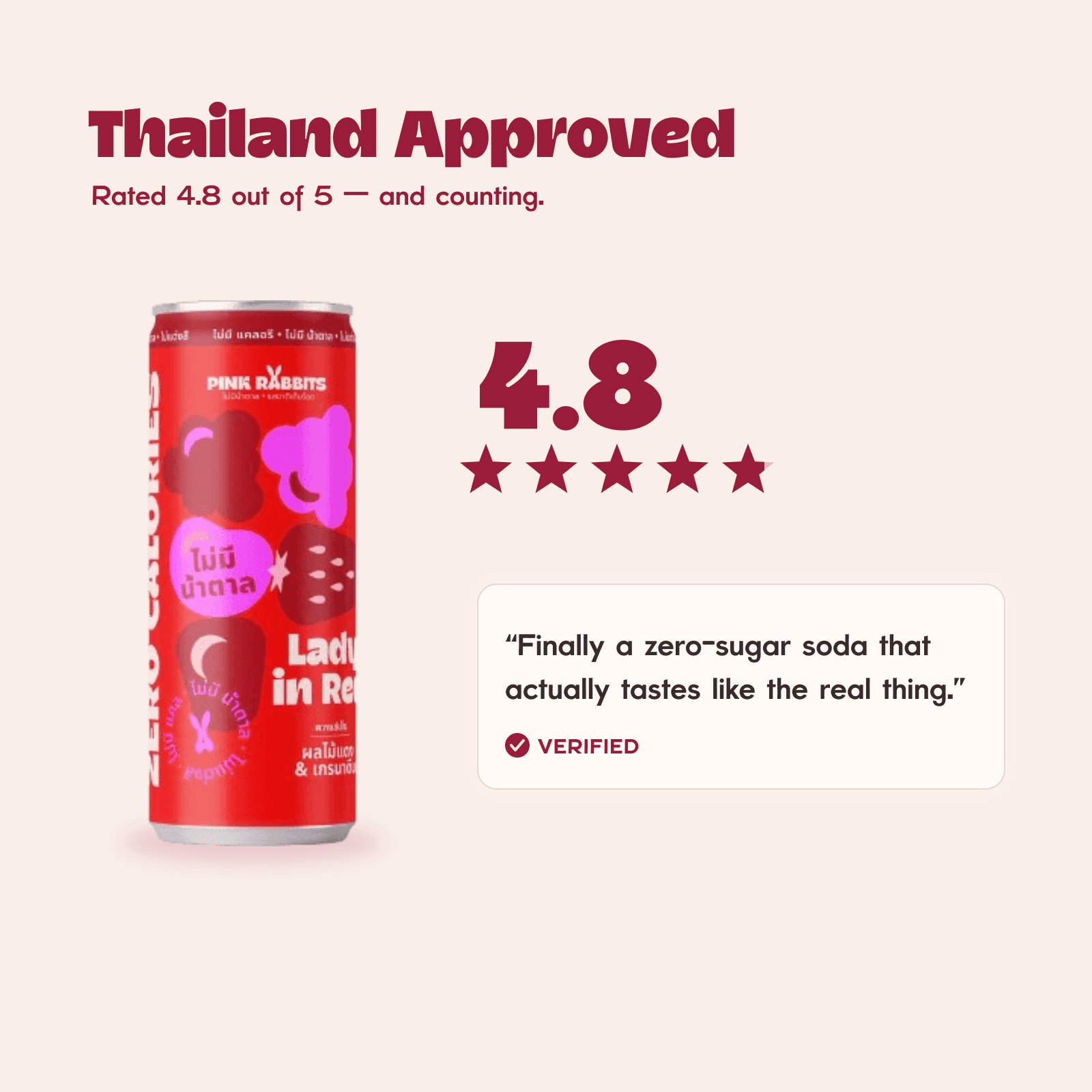 Thailand Approved — 4.8 star rating with a customer quote